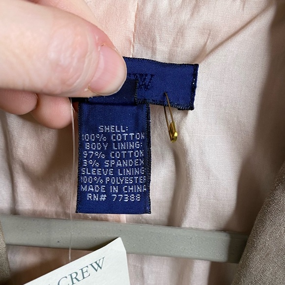 NWT J. Crew Tan/ Taupe Cotton Blazer Two-Button Blazer Size 8 - Picture 5 of 10